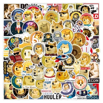 10/50/100PCS Engraçado Bonito dos desenhos animados Dogecoin moeda Comemorativa Adesivos Para Moto Notebook, Carro de Brinquedos para Crianças de Decalque