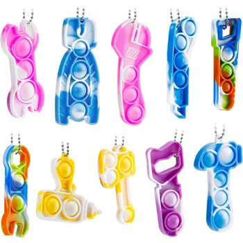 10 Pcs Mini Push Pop Bolha de Fidget Brinquedo Simples Fidget Chaveiro Toy Multicolor Sensorial de Alívio de tensão Pop Secretária de Brinquedo para Crianças, Adultos