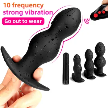 10 Speed Masculino vibrador Plug Anal de quatro peças de silicone massageador feminino ocas para perfuração de bala série de Sexy toys ir para o desgaste do dispositivo