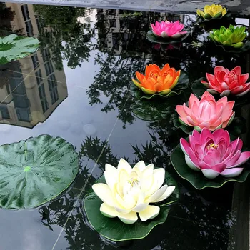 100 Pcs Flutuante de Flores Artificiais Realistas Lírio de Água Lotus Micro Paisagem para o Casamento de Jardim Lagoa Decoraiton 17CM de Diâmetro