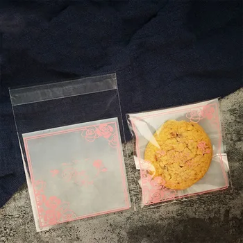 100pcs/monte Cookies Saco de plástico Fosco Fundo Rosa Vermelha Caseiras lanches Doces Embalagem Festa de Aniversário de Nougat Wrapper Saco