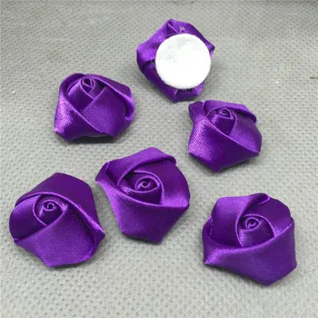 10pcs 25mm Fita de Cetim Rosa Flor DIY Ofício de Casamento Apliques bege deep purple