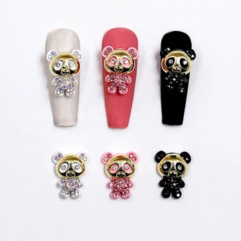 10Pcs Brilhantes Strass Cristal Panda Encantos Para Unhas 3D Bonito Preto,cor-de-Rosa de Ouro Tinta Spray Pequeno Urso a Arte do Prego Acessórios A1