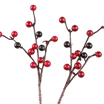 12pcs de Natal Fosco Artificial Berry Vermelho-vivo Holly Frutos da Árvore de Natal Decorativa Flores Artificiais Cabeças de Casal