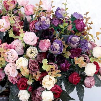 1pc 21 Chefes Artificial, Falso Flor de Simulação de Pequeno Buquê de Rosas Desktop Casamento utilidades domésticas, Decoração de Flores de Seda