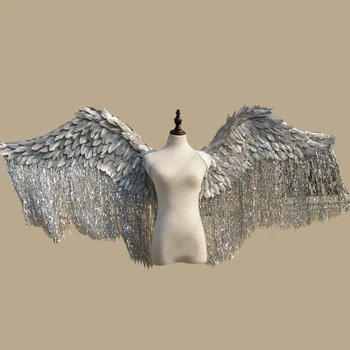 2018 novo estilo de prata de ouro asa de anjo adereços desfile adereços festival Anjo de Penas de asas Janela adereços cueca mostrar traje