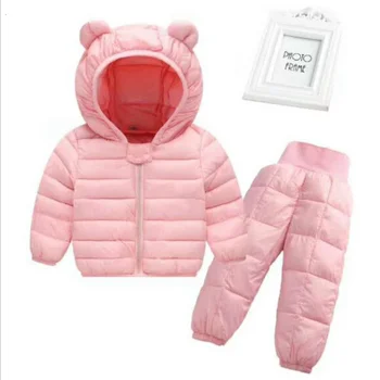 2020 inverno nova roupa infantil, para crianças de leve para baixo jaqueta de terno, de duas peças para baixo do casaco para meninos e meninas quentes conjunto