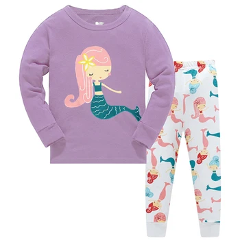 2021 Bebê Cartoon Pijama Menina de Pijama Conjunto de Meninas Blusas e Calças de Crianças de 2 peças de roupa de dormir de Algodão Conjunto de Roupas de 3Y-8Y