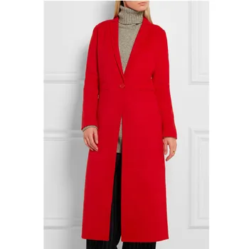 2021 Outono Inverno Casaco de Lã Mulheres de Vermelho Casaco Longo Entalhado lapela Único Botão Slim, Jaqueta Quente a Roupa Feminina Roupas