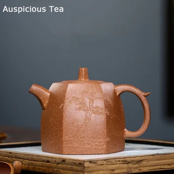 240ml Autêntica Yixing Chá de Panela esculpidas à Mão, Seis Partes de Forma Roxo Argila Bule de chá de Beleza Chaleira Boutique Teaware Cerimônia do Chá Presente