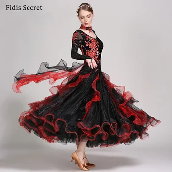 281 Feminino Preto Requintado Padrão Dança de Salão um Vestido Longo,de High-end de Valsa/Tango/Flamenco/Estágio Moderno Concurso de Fantasias