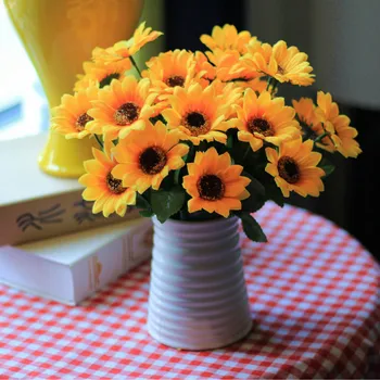 2pcs de Simulação de pequeno girassol flor do sol Artificial, falso buquê de casa, decoração de casamento flores de flores de plástico