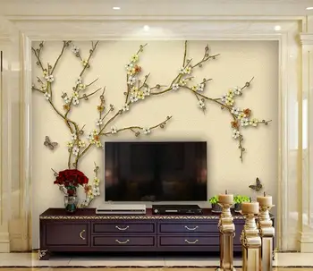 3D papel de Parede Magnolia pintados à mão pincelada flores e pássaros Mural TV da Sala de estar de plano de Fundo de Parede papel de Parede Decoração Home