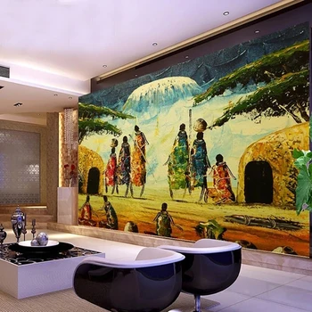 3D personalizado Mural Estilo Africano de Arte Abstrata Pintura a Óleo de Fotos Papel de Parede de Sala de estar com TELEVISÃO, Sofá de Casa Decoração Criativa Fresco