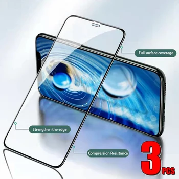 3Pcs Para iPhone7 8 6 6s Plus X Temperado Protetor de Tela iPhoneX XR XS MAX SE 5 11 12 13 Pro Cobertura Completa de Luz Azul Impermeável