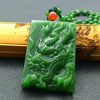 4 Chinês do estilo folk mão verde escultura Chinesa e Hetian doze signo do dragão Animal Pingente + colar de corda