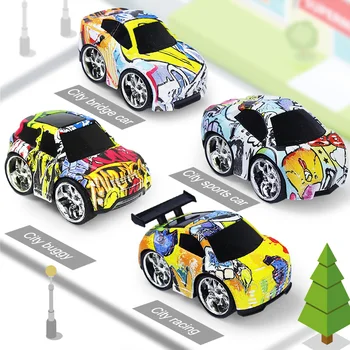 4 Estilos de Graffiti Liga de Metal Brinquedo Modelo de Carro Puxar para Trás do Veículo Fundido Presente Colecção de Brinquedos Carro, para Meninos, Crianças