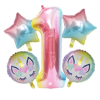 40inch arco-íris Número de Balões Folha de Unicórnio Balão Feliz 1º Aniversário Decorações do Partido Crianças do Chuveiro de Bebê Unicórnio Festa Globos