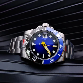 40mm de Luxo Relógio masculino Calibre NH35 Pulseira Oyster Vidro de Safira Gradiente Azul Asséptica Mostrador Luminoso Mecânica Relógio masculino