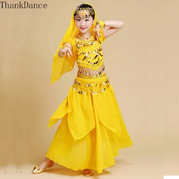 4pc Meninas Novas Traje de Dança do Ventre, Filho de Bollywood Dance Trajes Bellydance Crianças Indianas Roupas de Vestidos para Crianças Bellydance