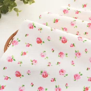 50*110 cm de Puro Algodão Branco Inferior Pequena Rosa de Tecido de Roupas Saia de Roupas infantis Camisa de Pijama Artesanal DIY Tecido