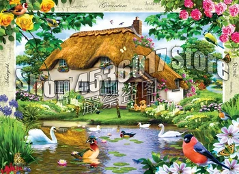 5d Diy Diamante Pintura Completa de Ponto Cruz de Diamante Mosaico Swan Cottage Jardinagem & Flores Pinturas de Arte Casa Decor de Natal gif