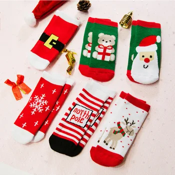 6Pairs / Lotes 2019 outono e inverno nova Natal das crianças meias grossas de tecido felpudo de algodão de crianças meias