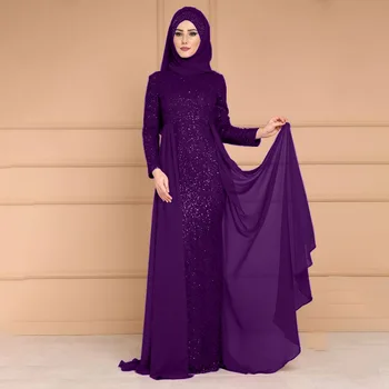 Abaya moda de mulheres Muçulmanas lantejoulas temperamento nobre saia longa slim manga longa vestido de Árabe Islâmica estilo étnico patch vestido