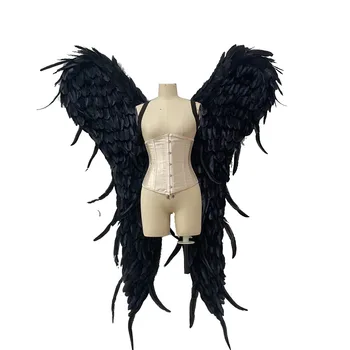 Adultos anjo negro de penas de asas de decoração de casamento fotografia da festa show desempenho adereços