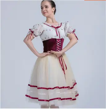 Adultos Bordeaux Vestido De Veludo，Meninas' Ballet Romântico Vestido, Original, Elegante Espanhol Desempenho Do Vestido