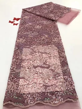Africana de lantejoulas tecido do laço 2021 de alta qualidade laço de tule Nigeriano francês tecido do laço do vestido de casamento FJ41361