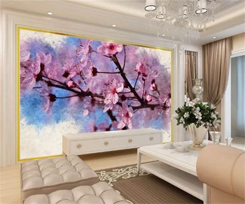 American pintados à mão, arte pastoral fresco, flor de pêssego sala de estar de plano de fundo do papel de parede personalizado em 3D de qualquer tamanho, pintura de parede adesivo