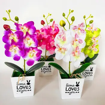 Artificial Borboleta de Orquídeas, Bonsai Falso Flor com Potenciômetro Casa de Móveis de Decoração de Orquídeas em vasos vasos de plantas verdes ornamentos