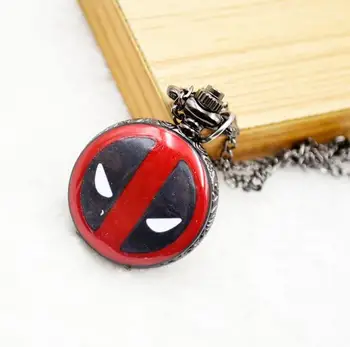 Atacado 10 peças/lote de Moda quartzo Deadpool, homem-aranha, o padrão de Colar pingente relógios de bolso presente