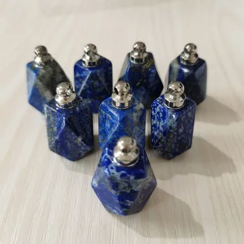 Atacado 3pcs forma natural Lapis Lazuli frasco de Perfume polígono pingentes para Fazer Jóias diy Colar Acessório
