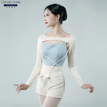 Ballet Collant Para a Formação de Roupas de Outono e Inverno Camisa de Manga comprida Para adultos de Dança Com Cabo e Pequeno Colete