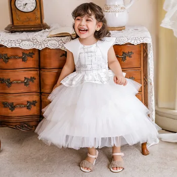 BallgowChildren Roupas de Princesa Branca de Lantejoulas Crianças Vestidos Para Bebê Infantil Flower Festa de Casamento Verstidos Vestir Roupas 6M-5Y