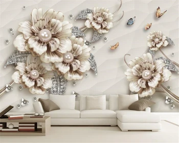 Beibehang 3d de Alta qualidade papel de parede murais requintado luxo estéreo jóias flores PLANO de fundo de parede papel de parede para parede 3 d