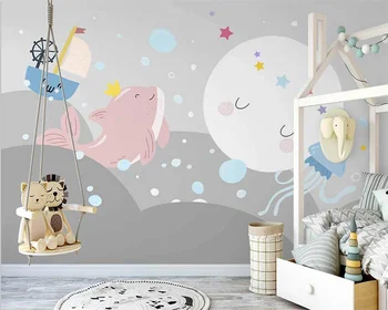 beibehang Personalizar new Nordic pintados à mão, novo céu estrelado nuvens de quarto de crianças de fundo, papel de parede, papel de parede