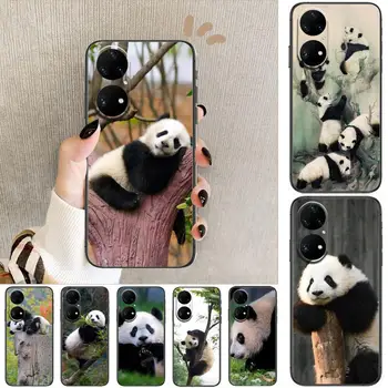 Bonito Chinês Panda Animal Caso De Telefone Huawei P40 p50 P20 p30 10 9 8 Lite E Pro Plus Preto Ise Coque Pintura Hoesjes quadrinhos f
