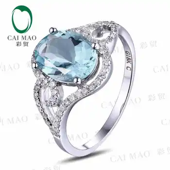 CaiMao 1.60 ct Aquamarine Natural 18KT/750 Ouro Branco 0.24 ct Corte Total Anel de Noivado de Diamante Jóia de pedra preciosa