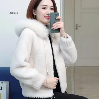 Casaco de inverno Mulheres de Pele de Raposa com Capuz Versão coreana da Nova Mulher de Espessura Quente de Moda Jaqueta Mulher