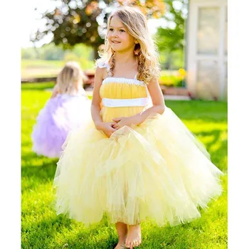 christma amarelo tutu de tule bebê de dama de honra fofo vestido de baile EUA aniversário noite de baile pano festa da menina de flor de casamento dre