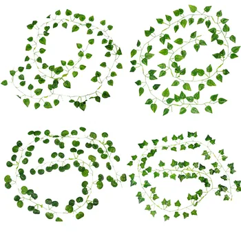 Com 2 m de comprimento Artificial de Plantas Verdes, Folhas de Hera Artificial de Uva da Videira Falsa Parthenocissus Folhagem Sai de Casa de Casamento Decoração da Barra