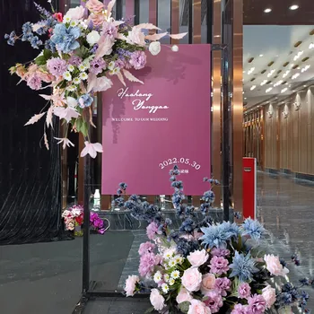 Cor-de-rosa com flores artificiais arranjo de casamento adereços de fundo da decoração do arco flor tabela linha de flor de festa janela de visualização de fotos