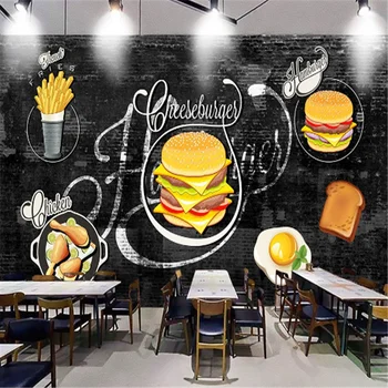 Costume Ocidental de Fast Food de Hambúrgueres do Restaurante Fundo de Parede, Mural, papel de Parede 3D Snack-Bar Hamburger, batata frita, o Papel de Parede 3D