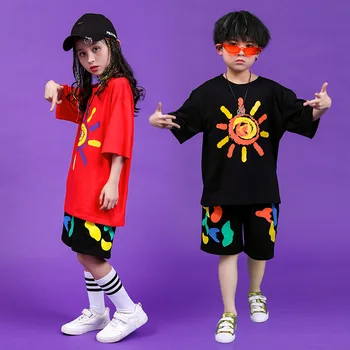 Crianças Hip Hop Roupas Oversized T-Shirt Tops, Shorts Ocasionais De Meninas Meninos De Dança Jazz Trajes De Dança De Salão Roupas Vestir