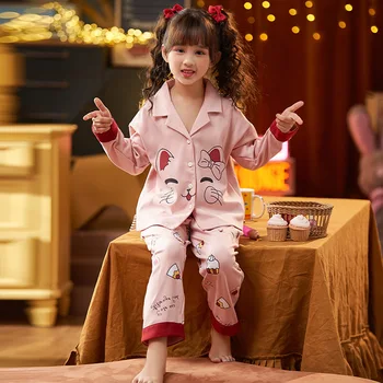 Crianças Novas Puro Algodão Outono De Duas Peças De Leisure Suit Meninas Salão Confortáveis Pijamas Solto E Casual Pijama Conjunto Nightclothes