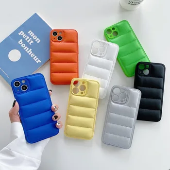 Criativo Candy Color Imitação para Baixo do Casaco Caso de Telefone para iPhone11 12 13 14Pro Max XR à prova de Choque Soft Matte Caso de Telefone