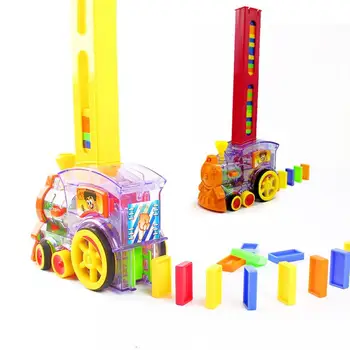 Criativo Domino Conjunto de Trem de Brinquedo Blocos com sistema Automático de Colocação Função de Dom Crianças